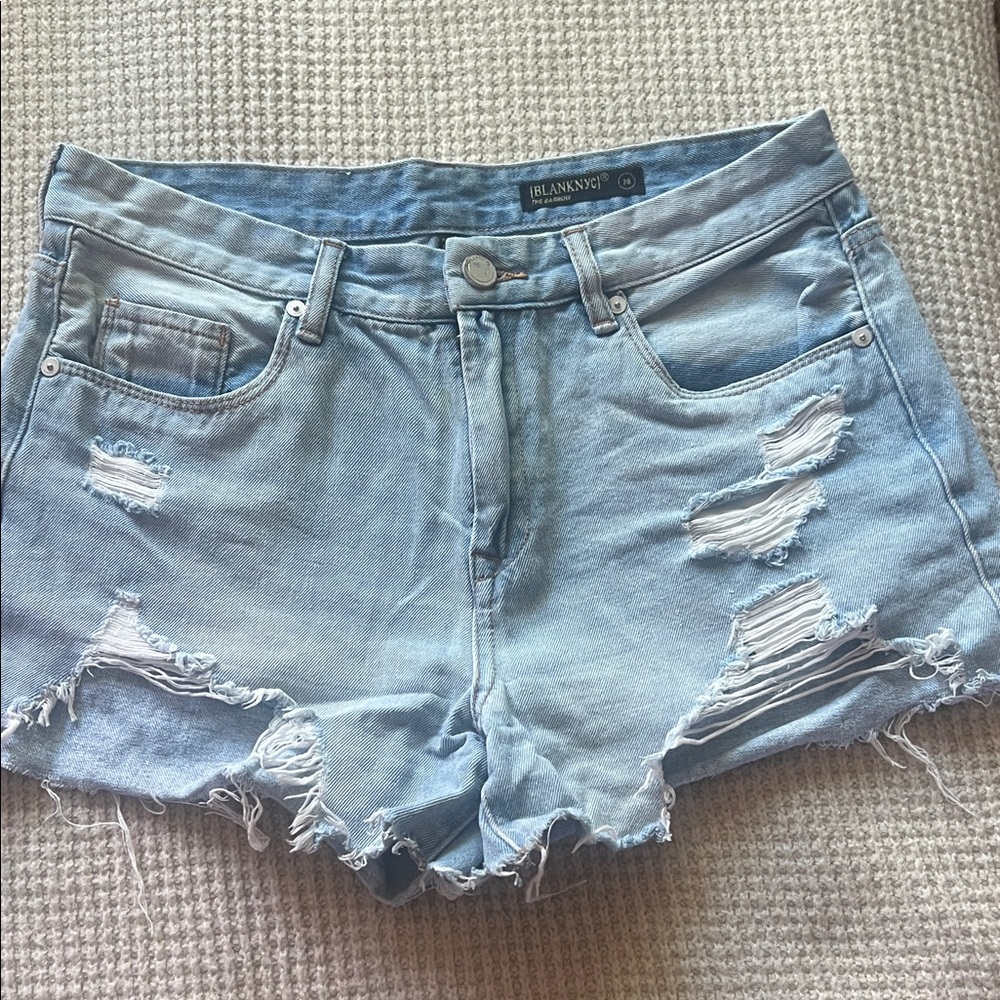 Blank NYC Light Wash Distressed Denim Shorts